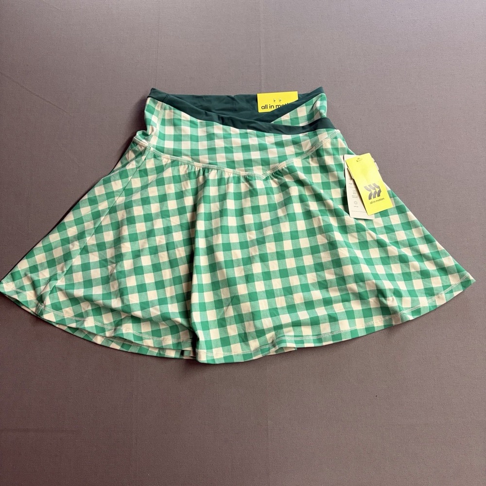 NWT All in Motion Women’s XS Green Gingham Crossover Knit Skort UPF 50+